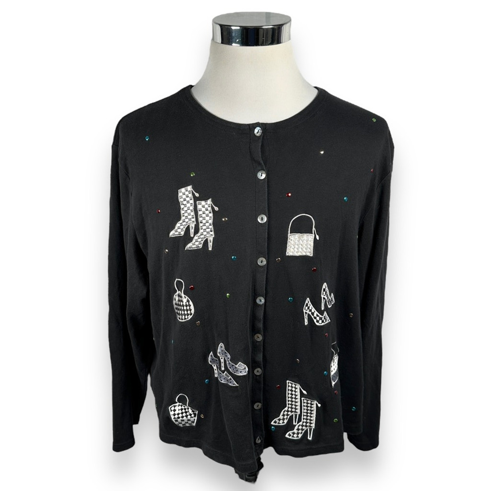 Marisa Christina Cardigan Sweatshirt Women’s 2X‎ Shoes Purse Embroidered Black